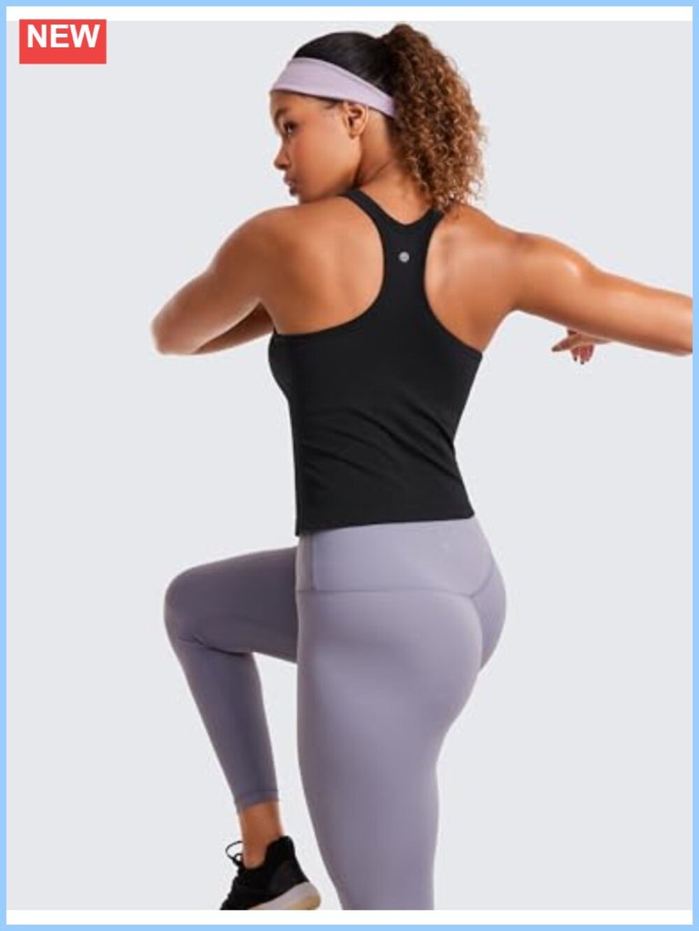 Seamless Ribbed Racerback Tank Top with Built-In Shelf Bra - Picture 2 of 4